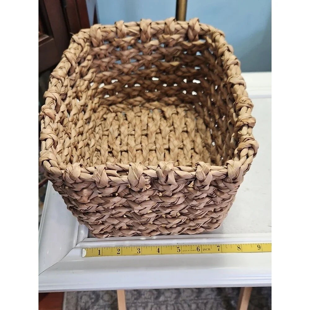 Woven Natural and Pastel Rectangular Storage Basket Set